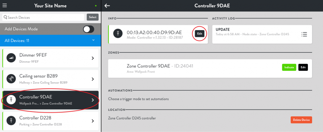 Lightcloud Device Settings