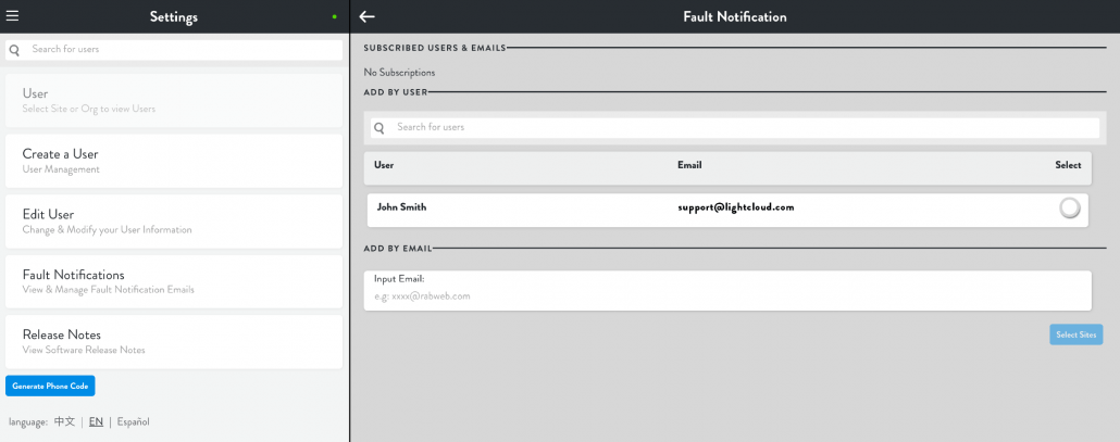 Lightcloud Fault Notifications