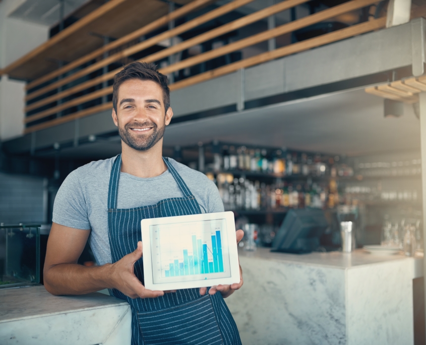 Restaurant Worker with Growth Chart